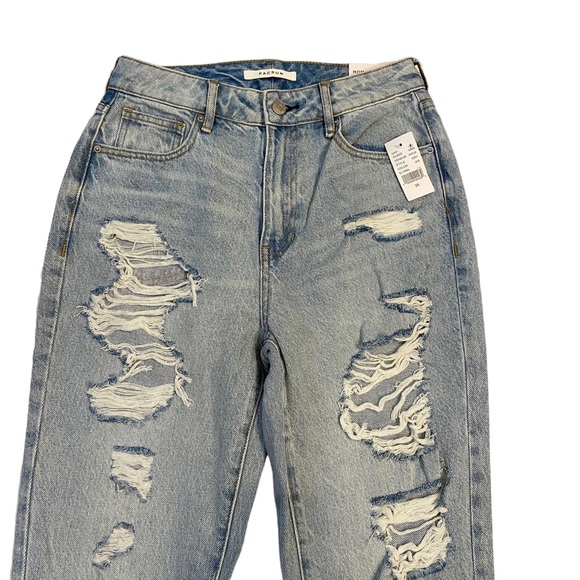 PACSUN New Distressed Mom Jeans High Rise Light Blue Wash Ripped Size 26 - Picture 2 of 16